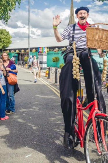 French Onion Seller Stilt Bicycle Stilt Walker