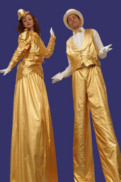 Gold Lady and Gentleman Stilt Walkers